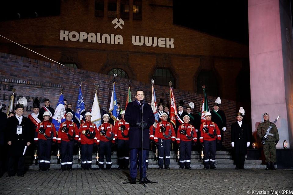 Premier Mateusz Morawiecki na obchodach rocznicy pacyfikacji strajku w kopalni Wujek